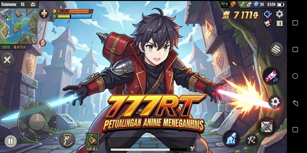 Screenshot utama 777RT menampilkan aksi seru dan karakter anime yang menarik.