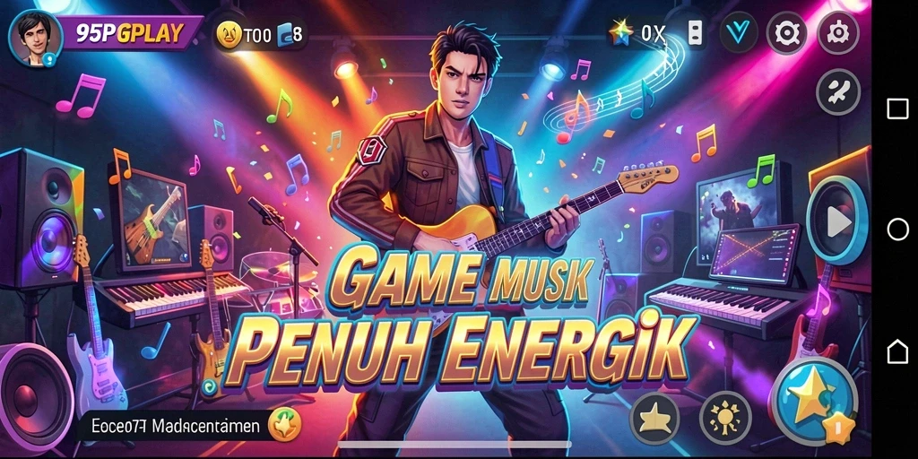 Tangkapan layar gameplay 95PGPLAY dengan fitur musik interaktif.