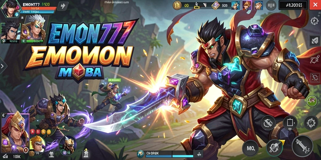 Tampilan gameplay EMON777 yang dinamis dalam arena MOBA.