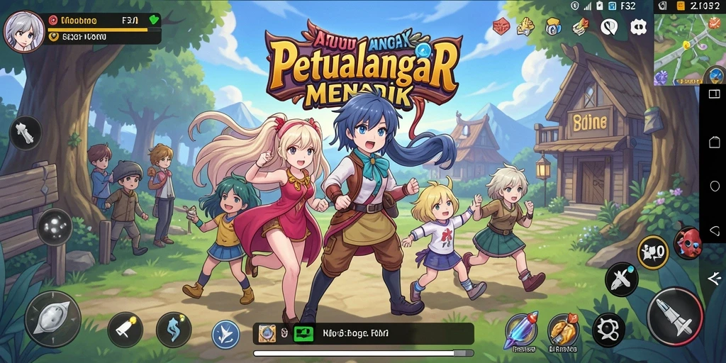 Screenshot gameplay F32 yang penuh aksi dan karakter anime.