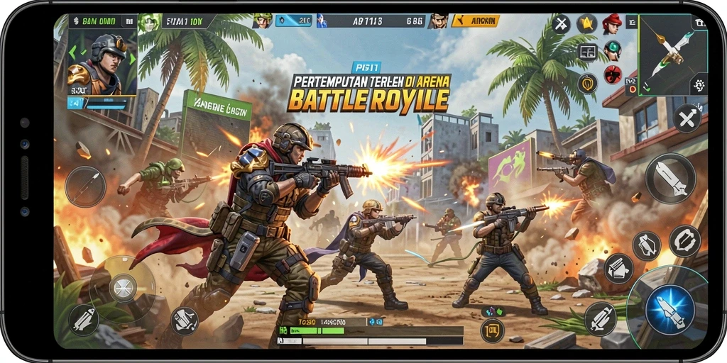 Gameplay seru PG11 menampilkan aksi pertempuran Battle Royale yang intens.