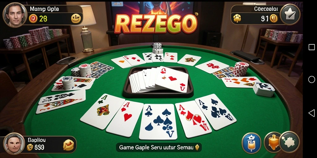Screenshot gameplay REZEGO menampilkan keseruan bermain Gaple yang interaktif.
